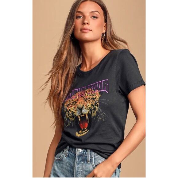 Lulus Tiger Tour Washed Black Graphic Tee Prince Peter Size Medium NWT - Picture 9 of 10